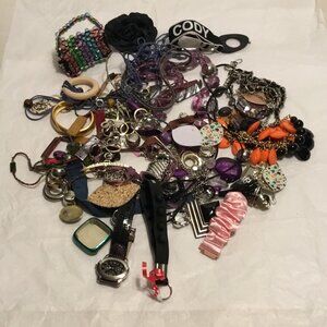 Very colorful lot of scrap jewelry for crafts, repairs, jewelry making, etc.